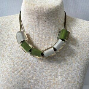 Zsiska Necklace Sage Green Gray Cube Beaded Adjustable Cord Statement 34"